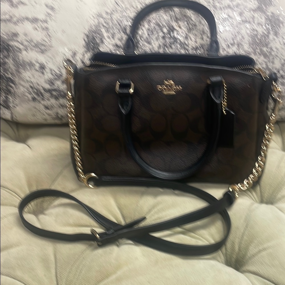 Coach Brown and Black Satchel with Gold Hardware